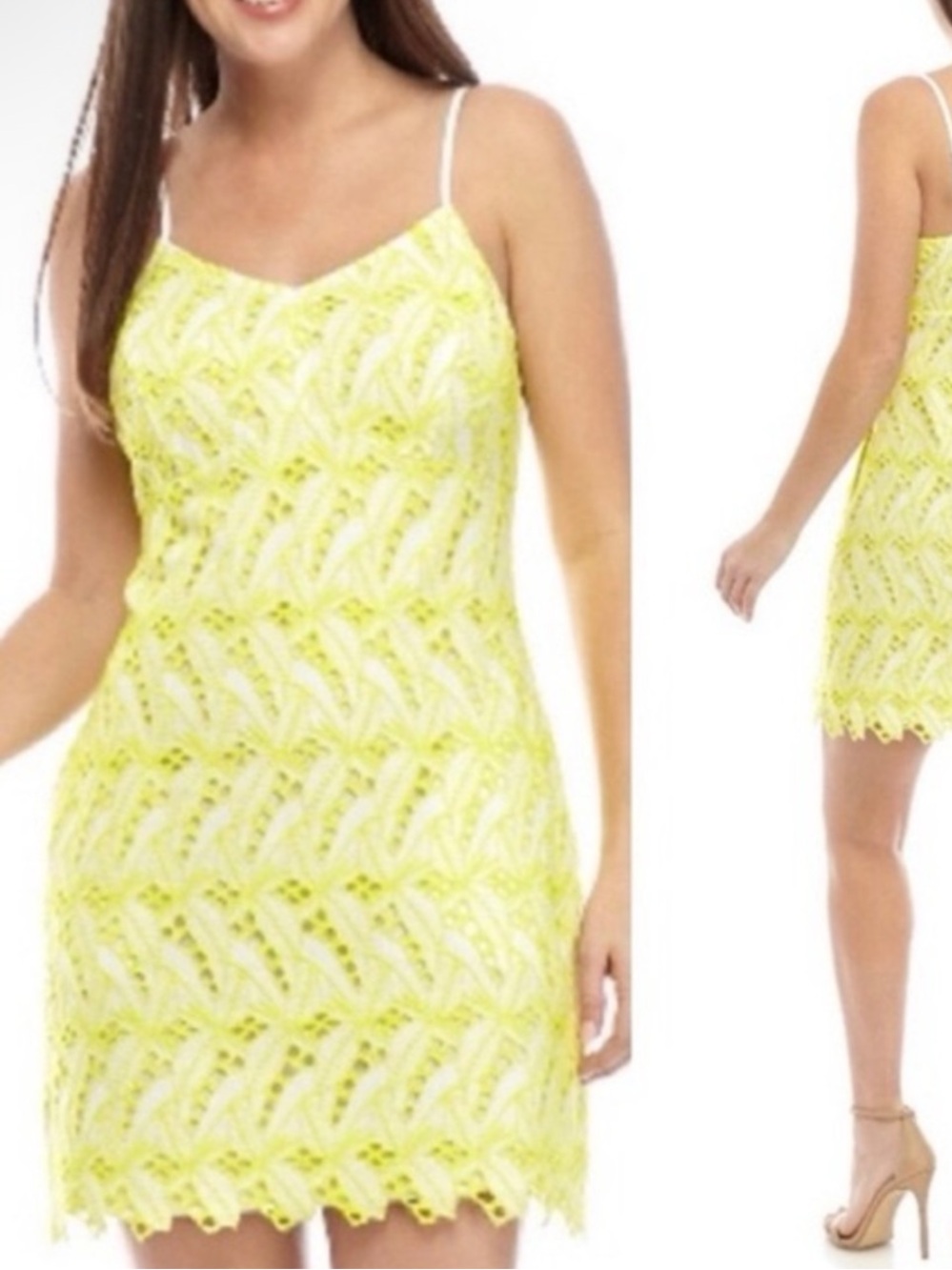 NWT Crown & Ivy Yellow Lace Spaghetti Strap Dress Size 8